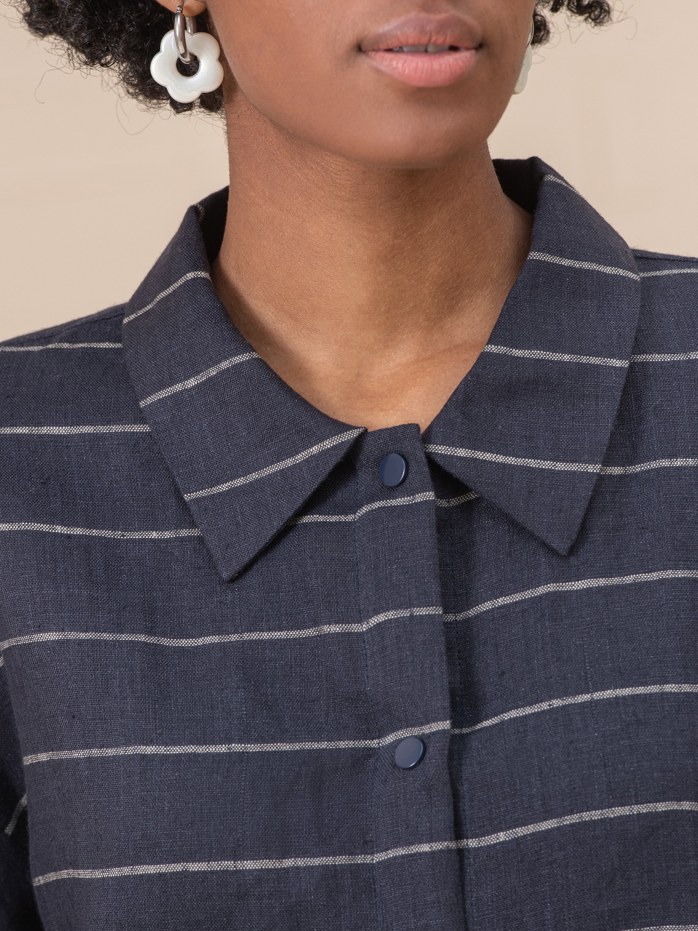 Short Sleeve Olivia Shirt in Striped Linen