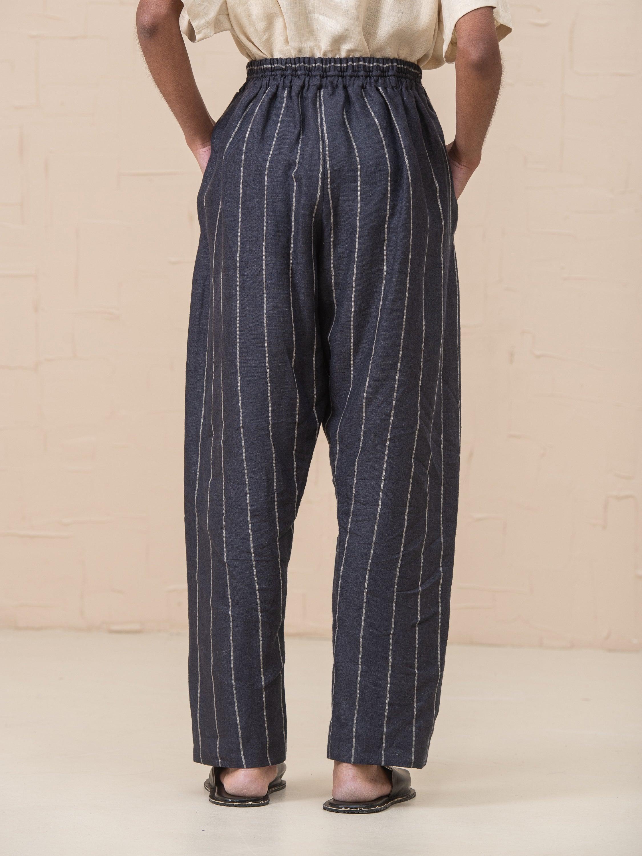 Linna Straight Pull-On Striped Linen Pants - HankaKohana-store