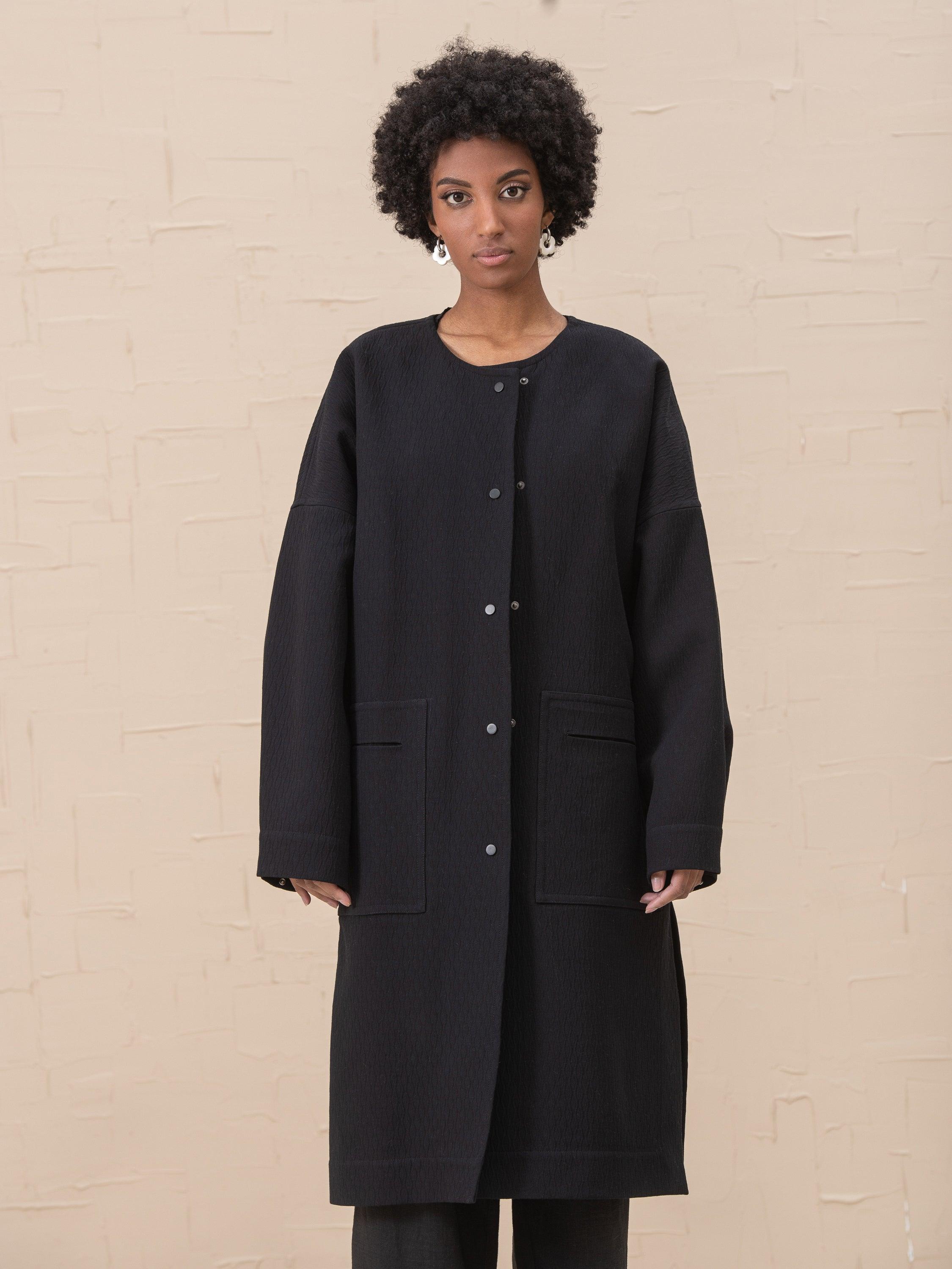 Florence Collarless Coat - HankaKohana-store