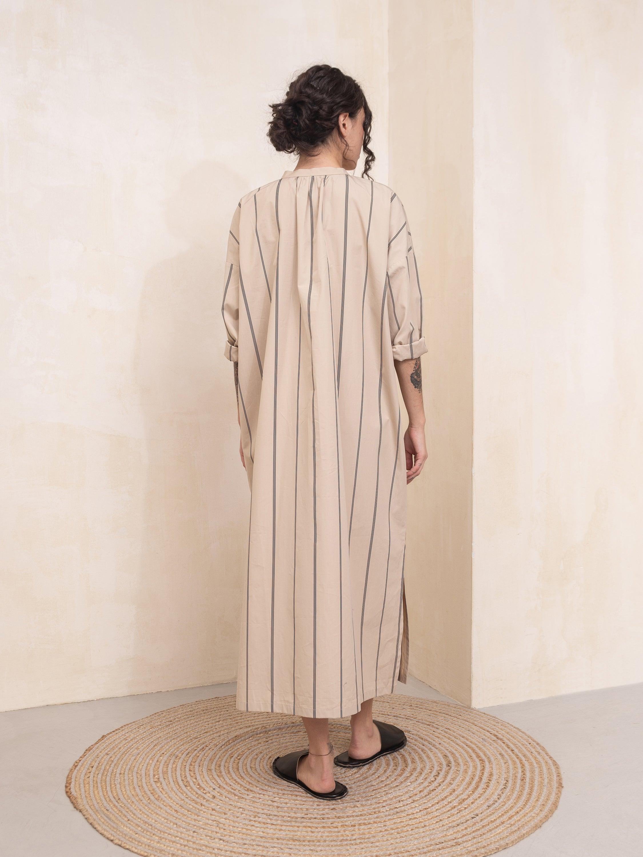 Marie Beige Cotton Two Pockets Dress - HankaKohana-store