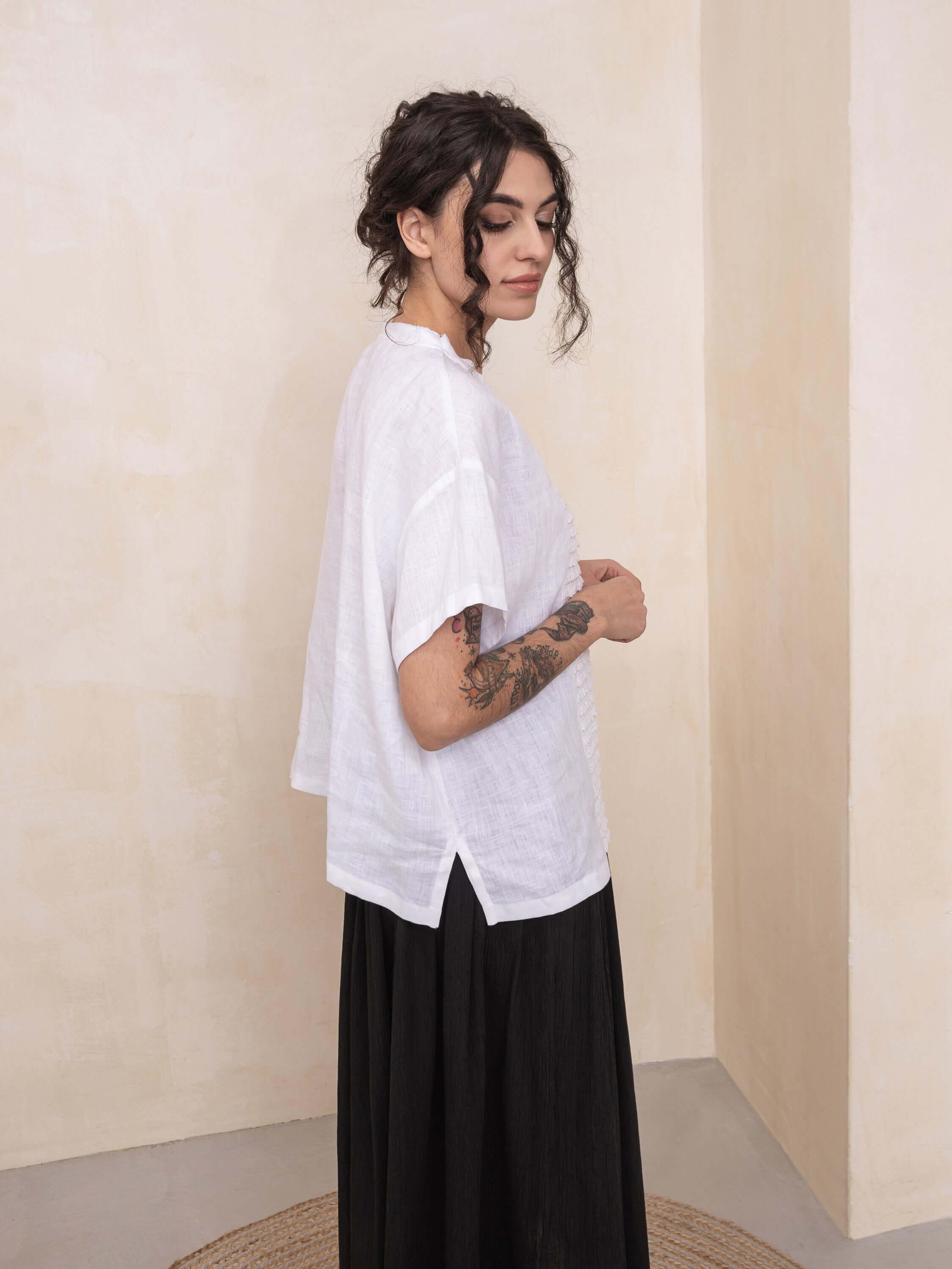 Doris Top - Linen and Lace - HankaKohana-store