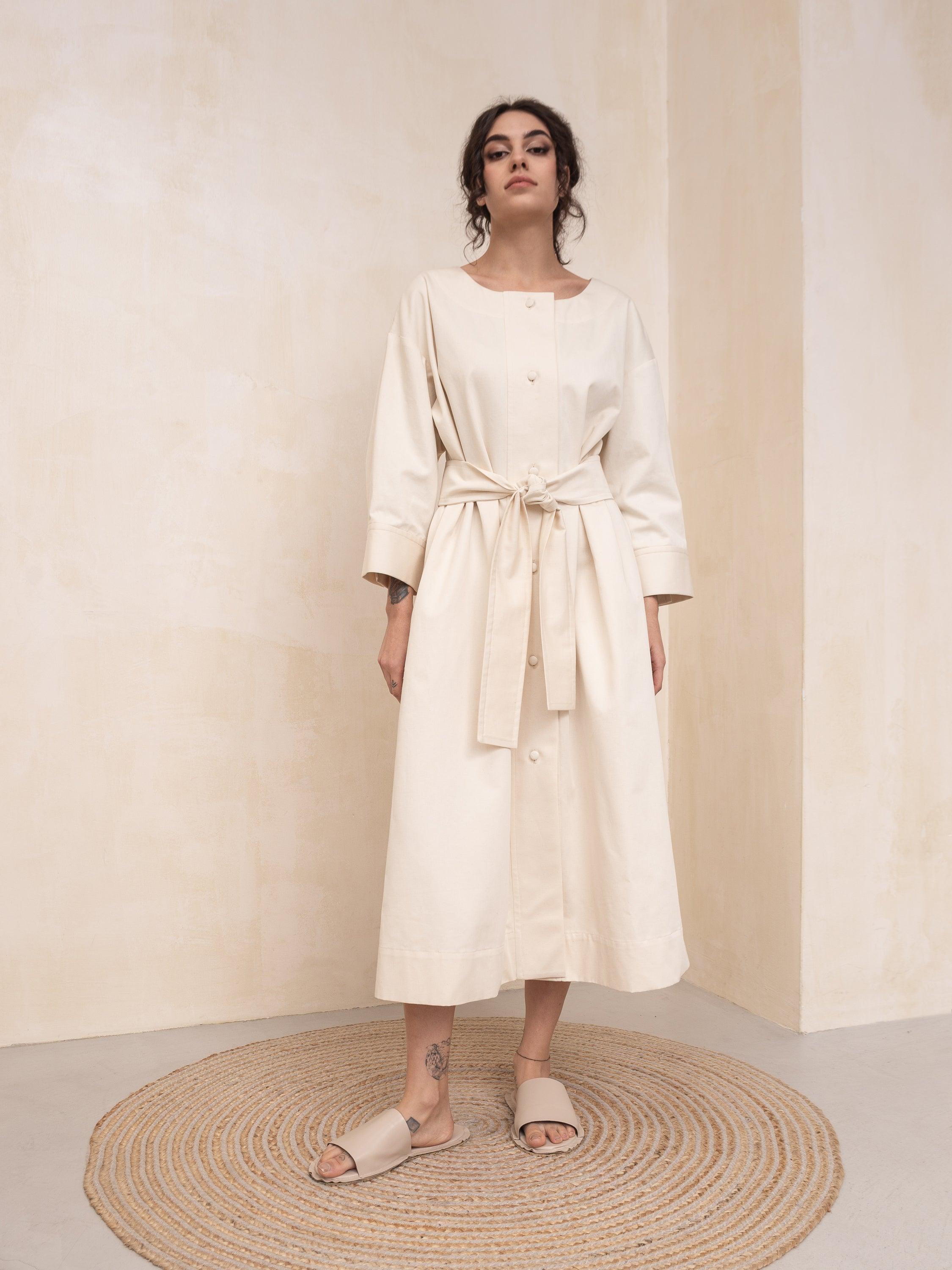 Liza Cotton Quarter Sleeves Dress-Trench Belted - HankaKohana-store