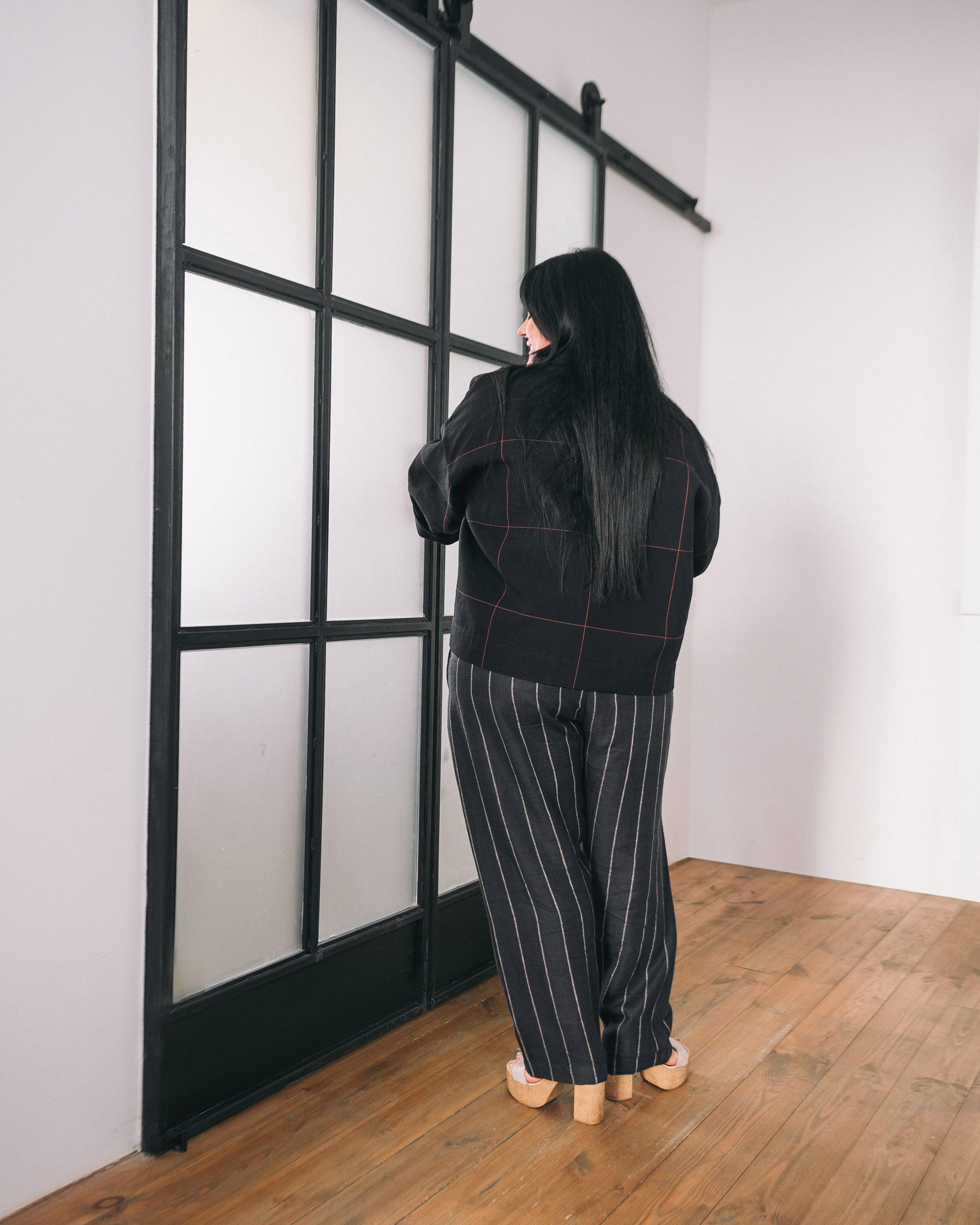 Linna Straight Pull-On Striped Linen Pants - HankaKohana-store