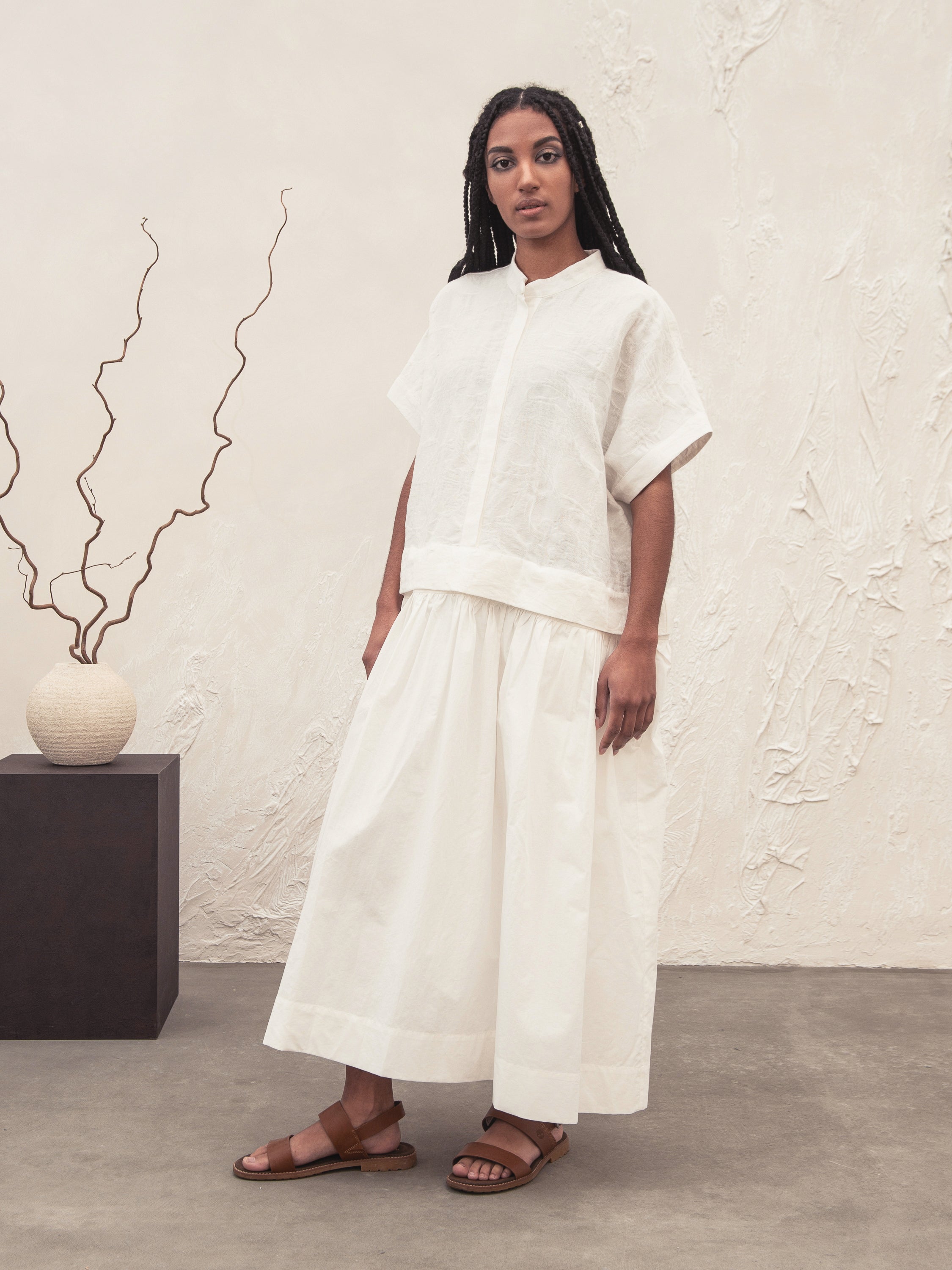 Stephanie Transformed Dress in White Cotton and Linen 2 in 1